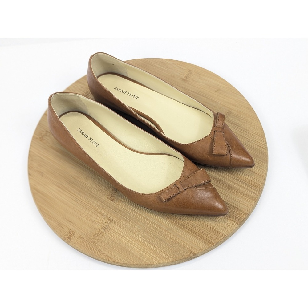 Sarah Flint Flats Woman 8 8.5 Bow Brown Leather Natalie Office Handmade Italy 39